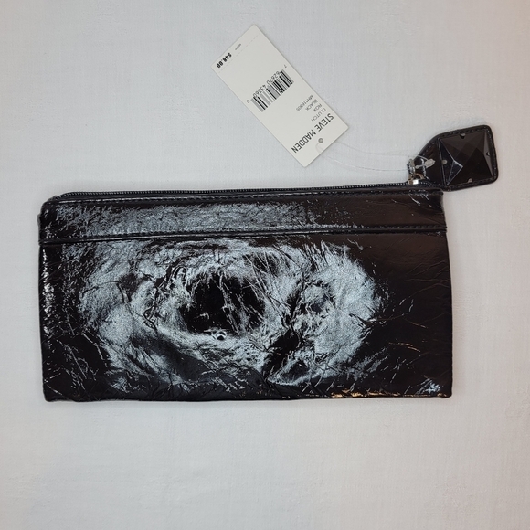 NWT! Steve Madden: Black Patent Leather Gem Studded Small Clutch Bag Purse - Picture 2 of 6